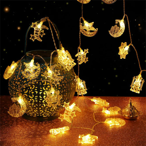 Eid Mubarak Star & Moon LED String Lights - 1.5M, 10 LEDs