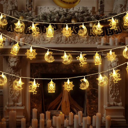 Eid Mubarak Star & Moon LED String Lights - 1.5M, 10 LEDs