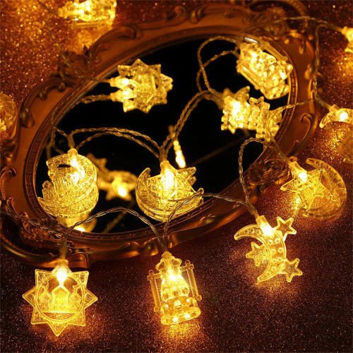 Eid Mubarak Star & Moon LED String Lights - 1.5M, 10 LEDs