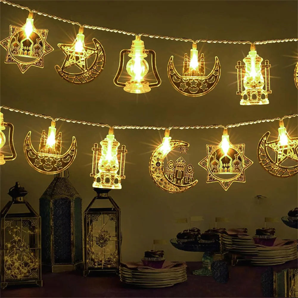 Eid Mubarak Star & Moon LED String Lights - 1.5M, 10 LEDs