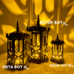 Siyah Ramazan Feneri – LED Işıklı – 3 Farklı Boy – AAA Pilli