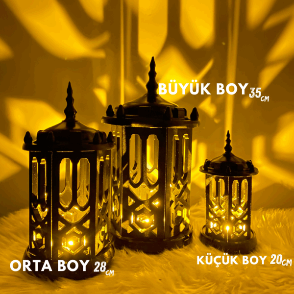 Siyah Ramazan Feneri – LED Işıklı – 3 Farklı Boy – AAA Pilli